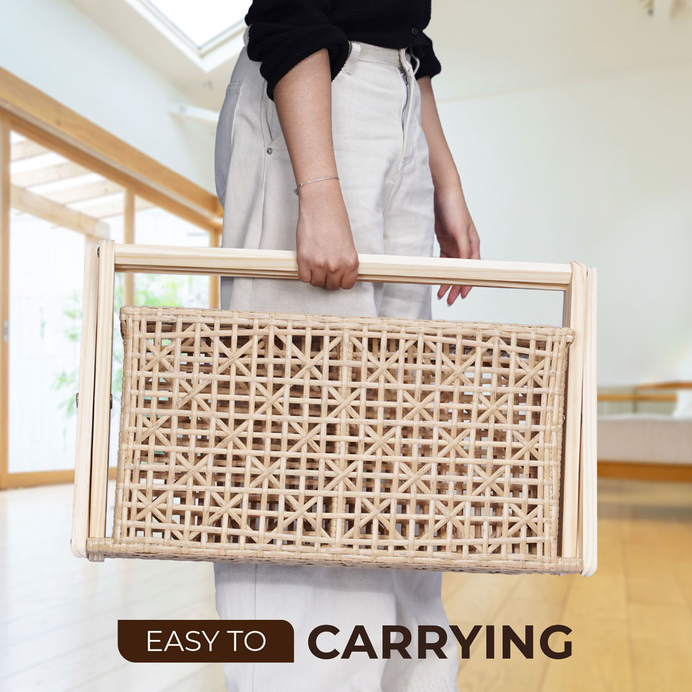 Foldable Pine Wood Shoe Rack with PE Wicker Shelves, Space-Saving 3-Tier Storage Organizer - Image 7