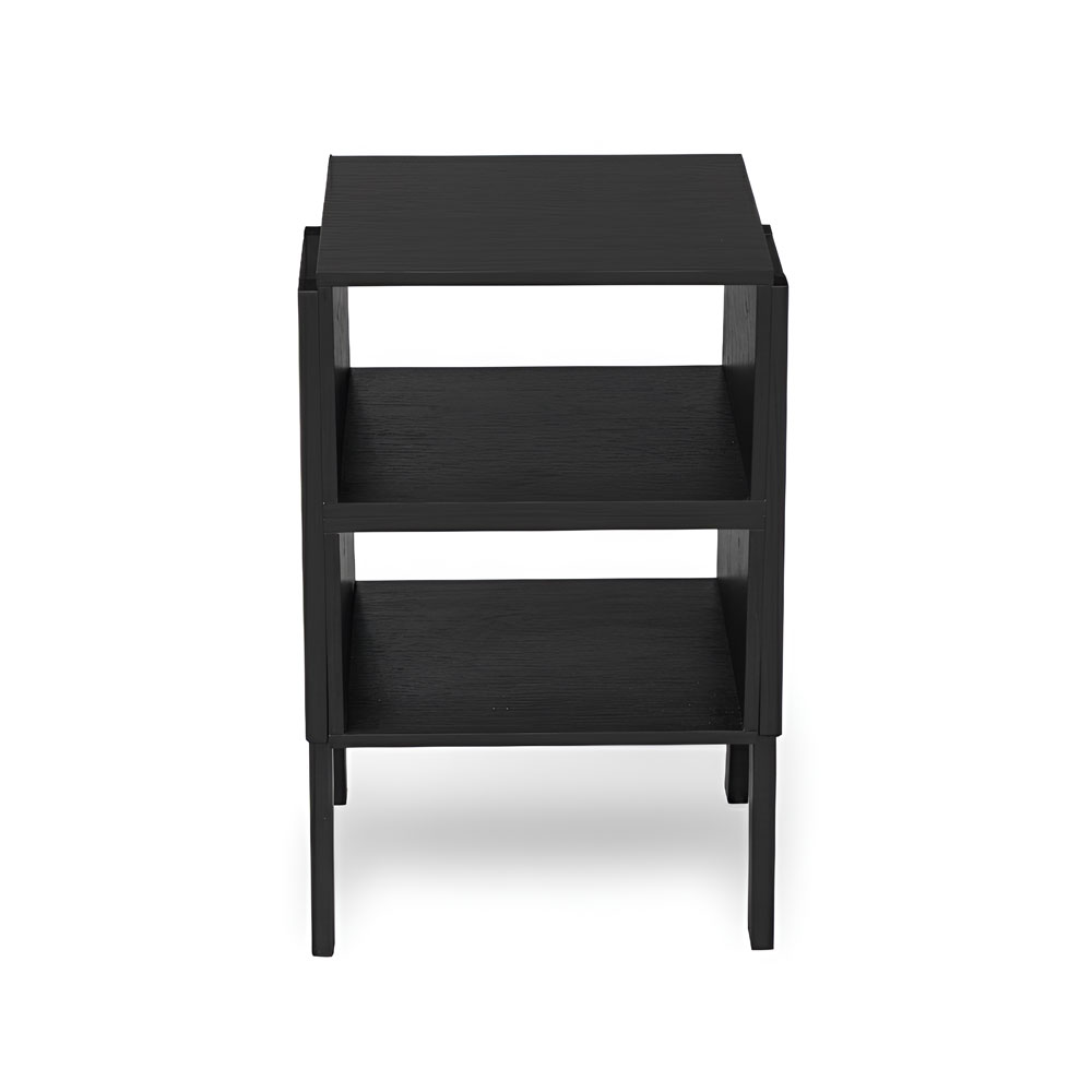 Set of 2 Stackable Black End Tables with Storage Shelf – Particle Board & Solid Pine Legs - Image 18