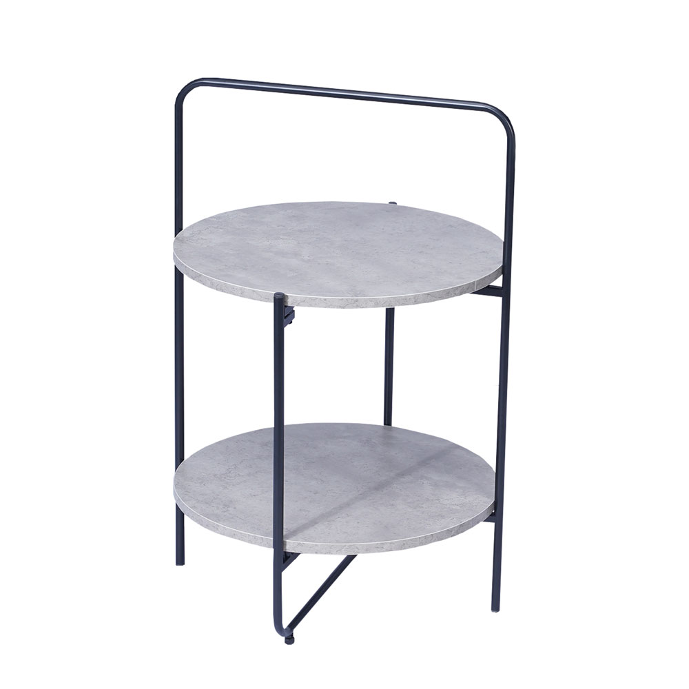 Round 2-Tier End & Gray Side Table with Foldable Steel Frame and MDF Shelves - Image 14