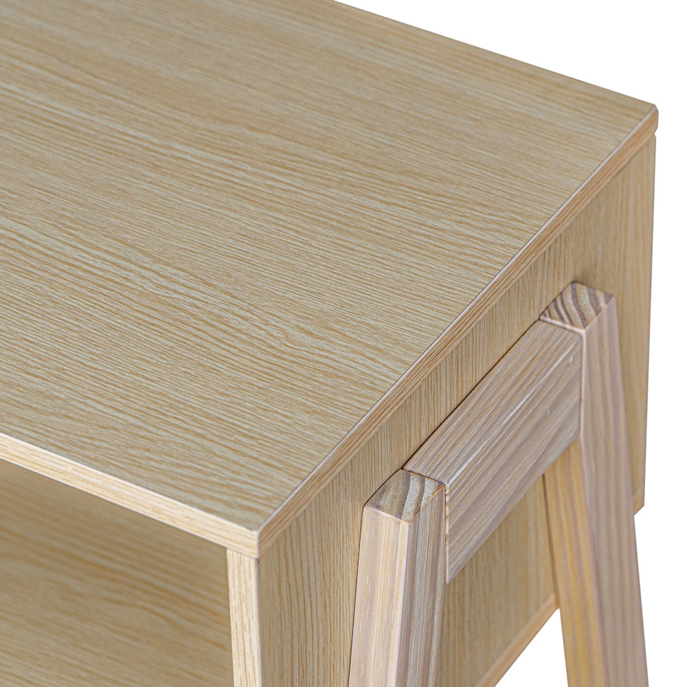 Set of 2 Stackable Natural Oak End Tables with Storage Shelf – Particle Board & Solid Pine Legs - Image 11