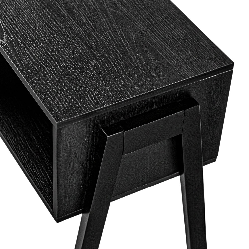 Set of 2 Stackable Black End Tables with Storage Shelf – Particle Board & Solid Pine Legs - Image 8