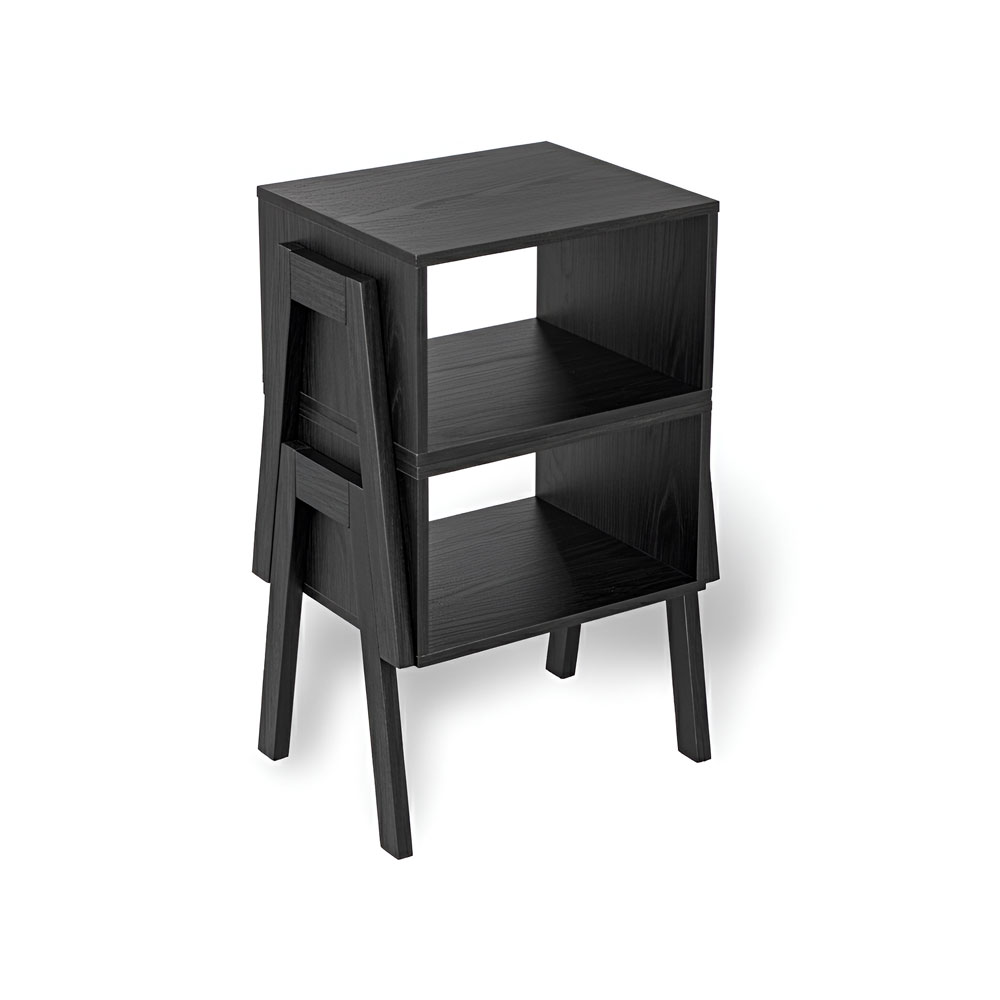 Set of 2 Stackable Black End Tables with Storage Shelf – Particle Board & Solid Pine Legs - Image 17