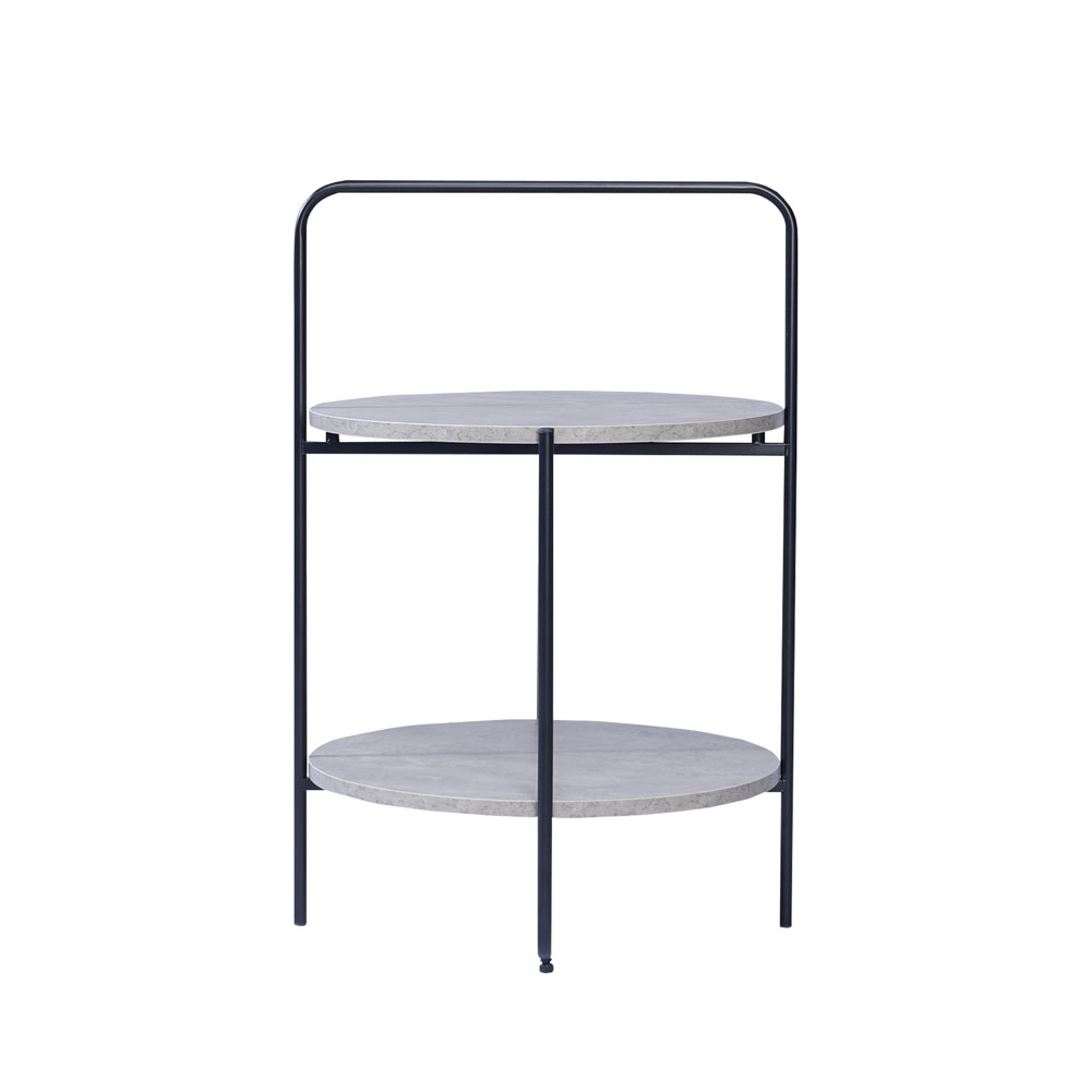 Round 2-Tier End & Gray Side Table with Foldable Steel Frame and MDF Shelves - Image 13