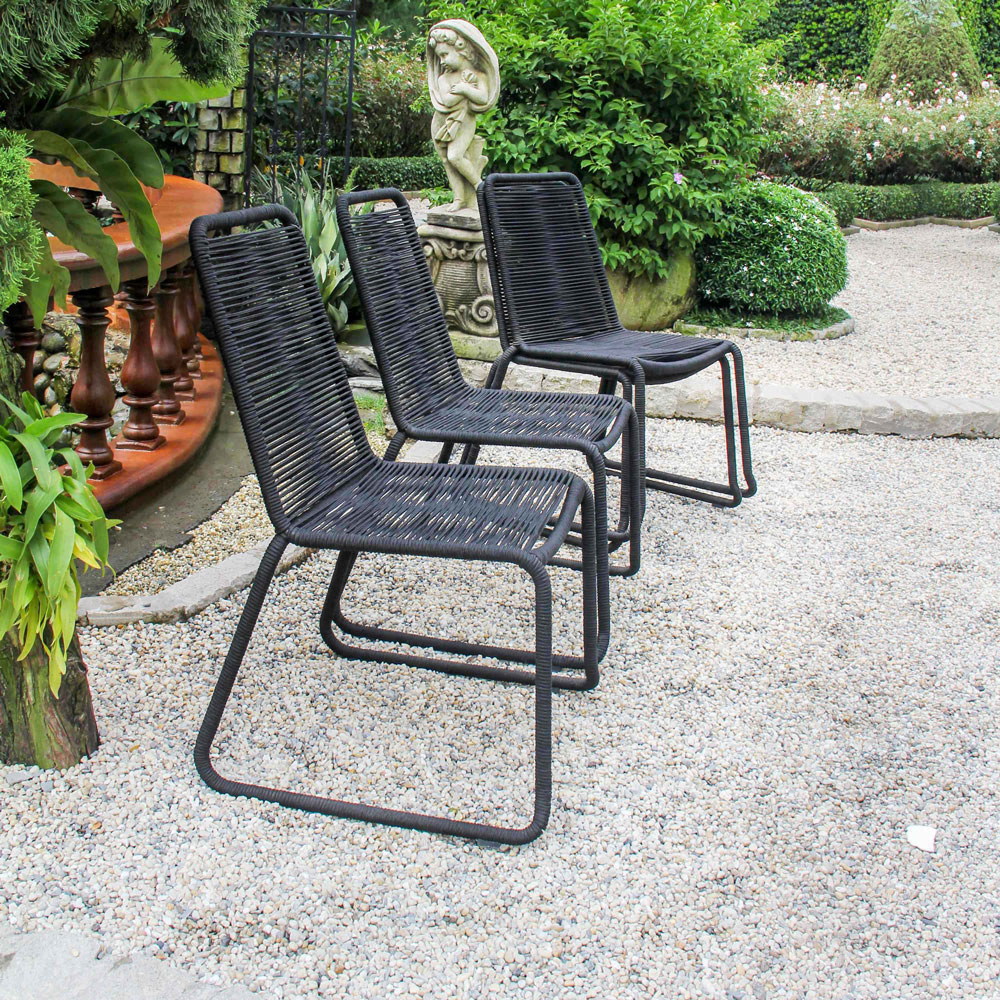 Patio Stacking Chair Set of 4 – Black Rope Weaving Steel Frame Outdoor Dining Chairs - Image 14