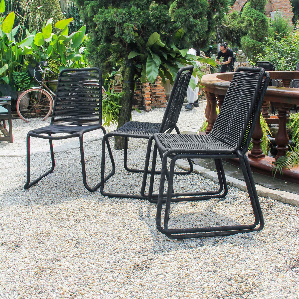 Patio Stacking Chair Set of 4 – Black Rope Weaving Steel Frame Outdoor Dining Chairs - Image 13