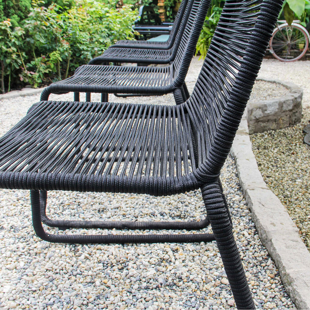Patio Stacking Chair Set of 4 – Black Rope Weaving Steel Frame Outdoor Dining Chairs - Image 12