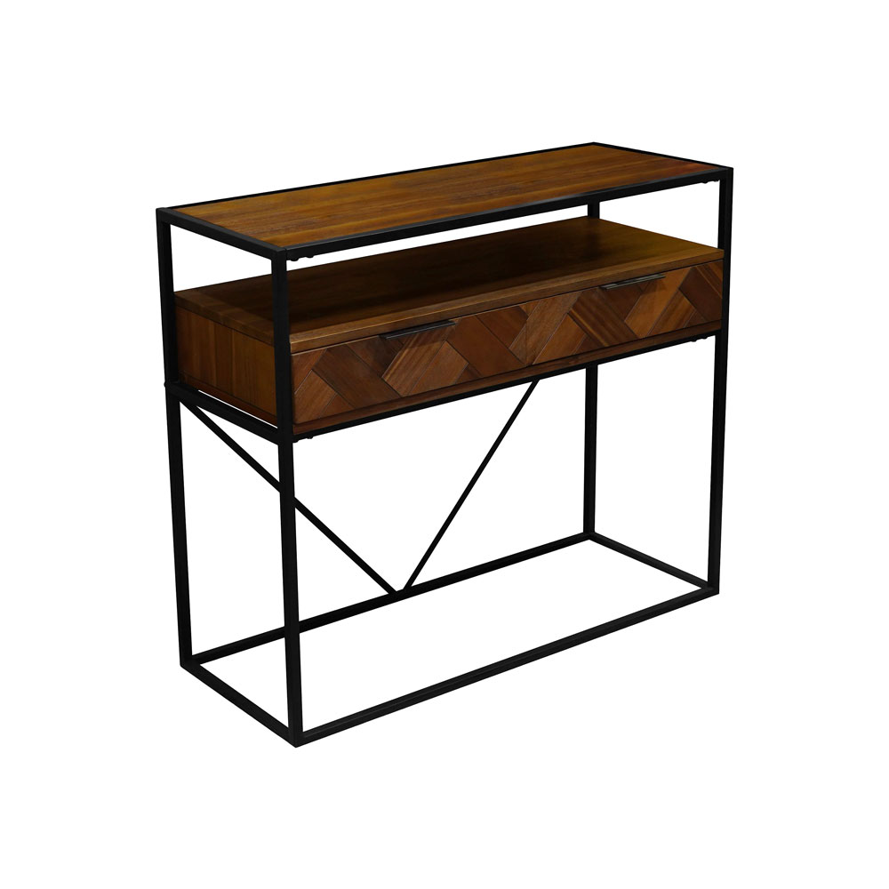 Acacia Wood Console Table with 2 Drawers & Powder-Coated Steel Frame - Image 12