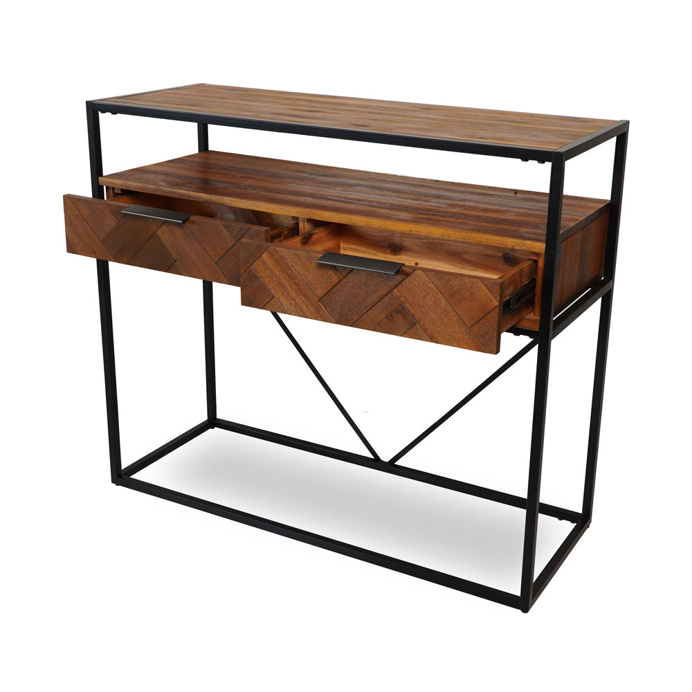 Acacia Wood Console Table with 2 Drawers & Powder-Coated Steel Frame - Image 11