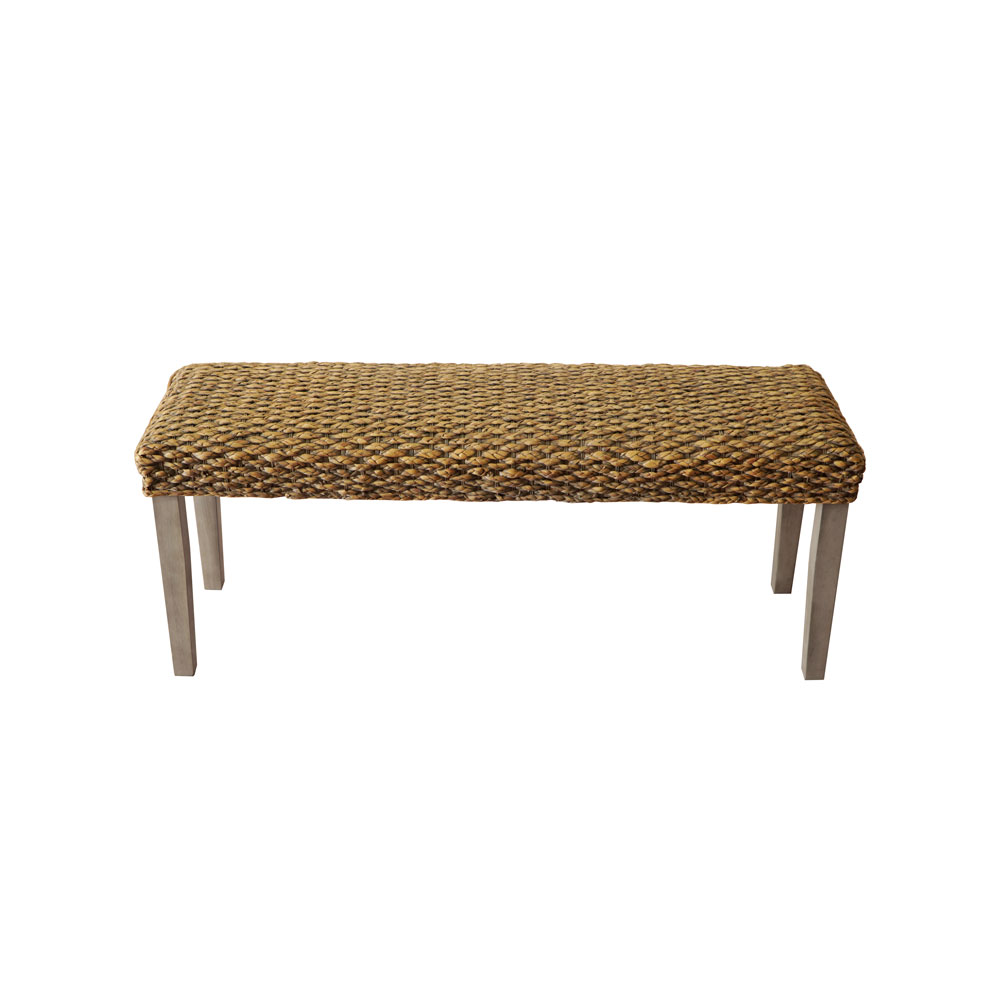 Handmade Acacia Indoor Bench with Grey Water Hyacinth Braided Seat - Image 7