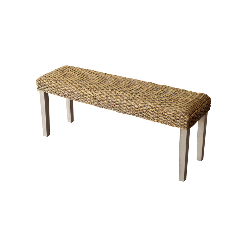 Handmade Acacia Indoor Bench with Grey Water Hyacinth Braided Seat - Image 6