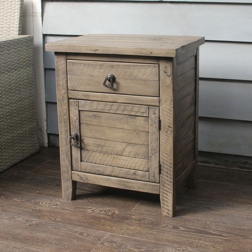 Solid Acacia Wood Nightstand – Rustic Gray Bedside Cabinet Storage Table - Image 22