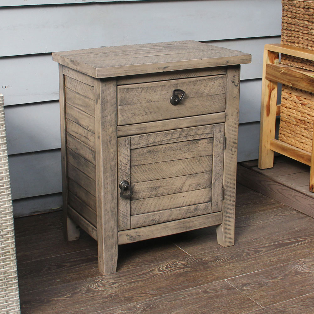 Solid Acacia Wood Nightstand – Rustic Gray Bedside Cabinet Storage Table - Image 21