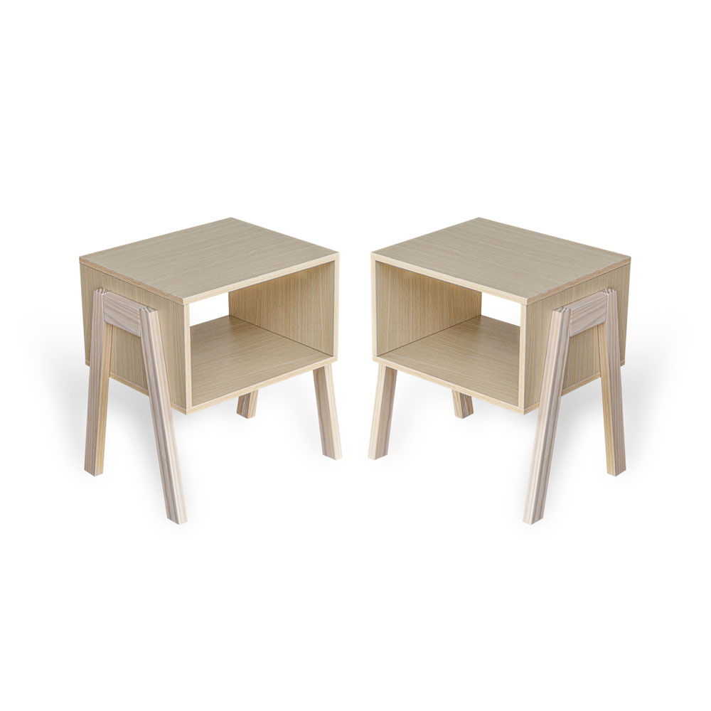 Set of 2 Stackable Natural Oak End Tables with Storage Shelf – Particle Board & Solid Pine Legs - Image 7
