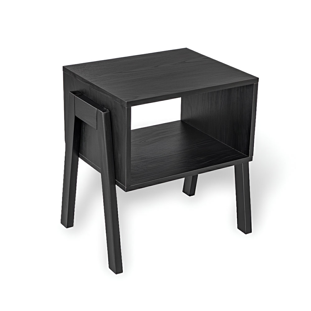 Set of 2 Stackable Black End Tables with Storage Shelf – Particle Board & Solid Pine Legs - Image 14