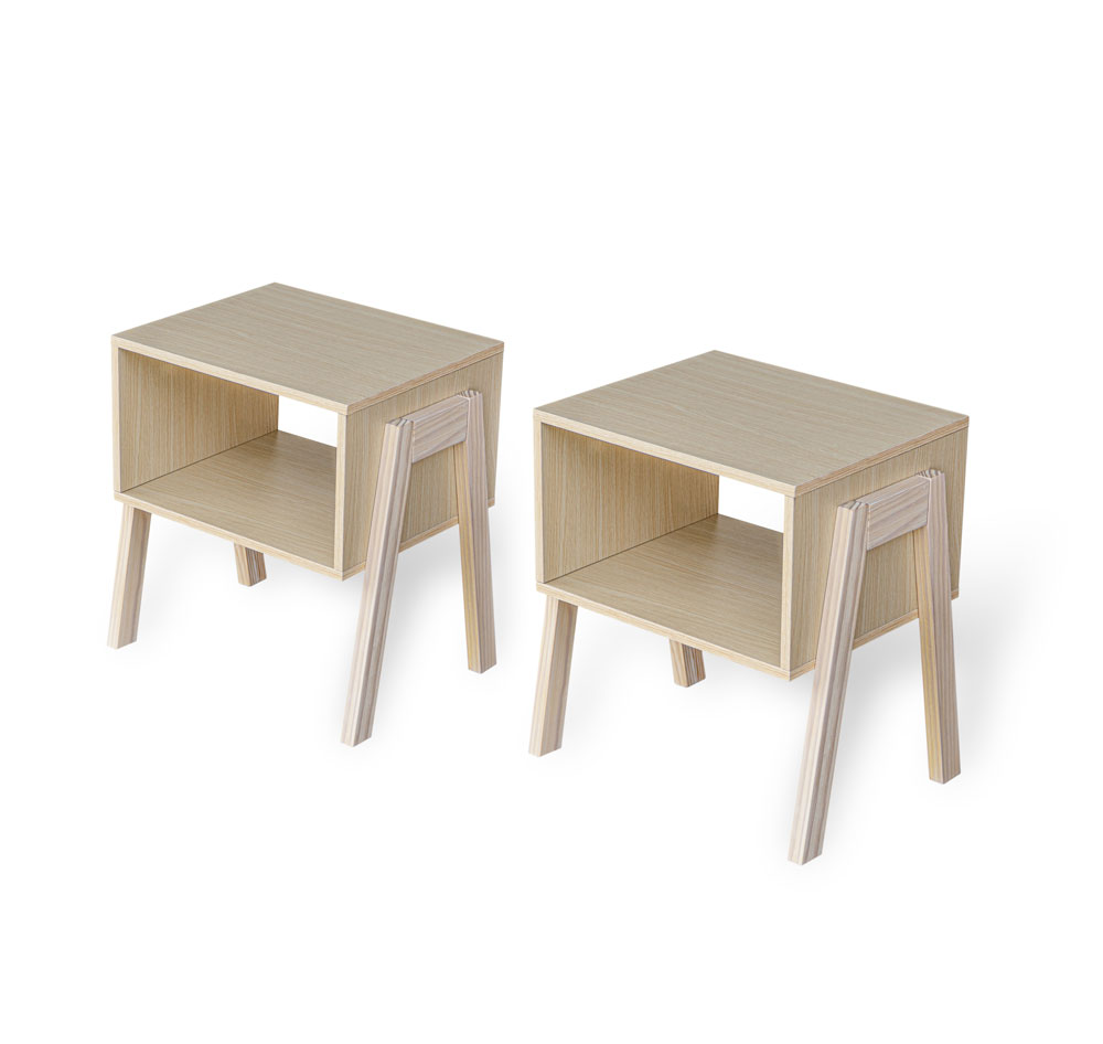 Set of 2 Stackable Natural Oak End Tables with Storage Shelf – Particle Board & Solid Pine Legs