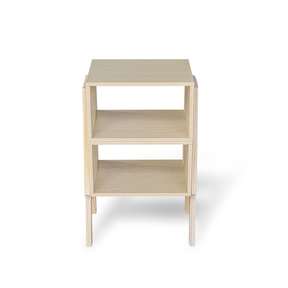 Set of 2 Stackable Natural Oak End Tables with Storage Shelf – Particle Board & Solid Pine Legs - Image 5