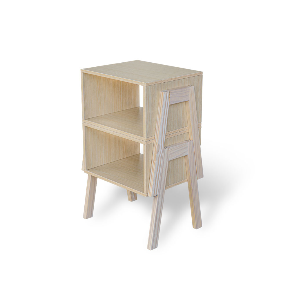 Set of 2 Stackable Natural Oak End Tables with Storage Shelf – Particle Board & Solid Pine Legs - Image 4