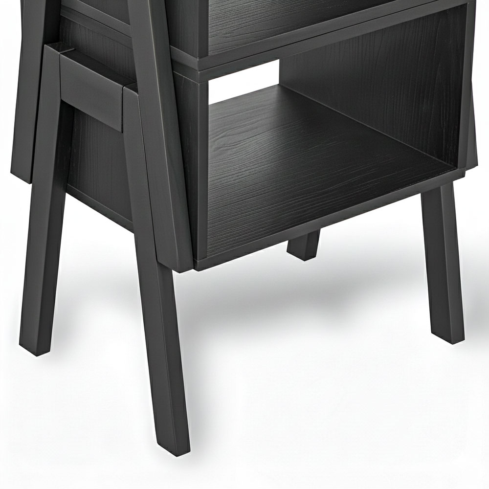 Set of 2 Stackable Black End Tables with Storage Shelf – Particle Board & Solid Pine Legs - Image 12