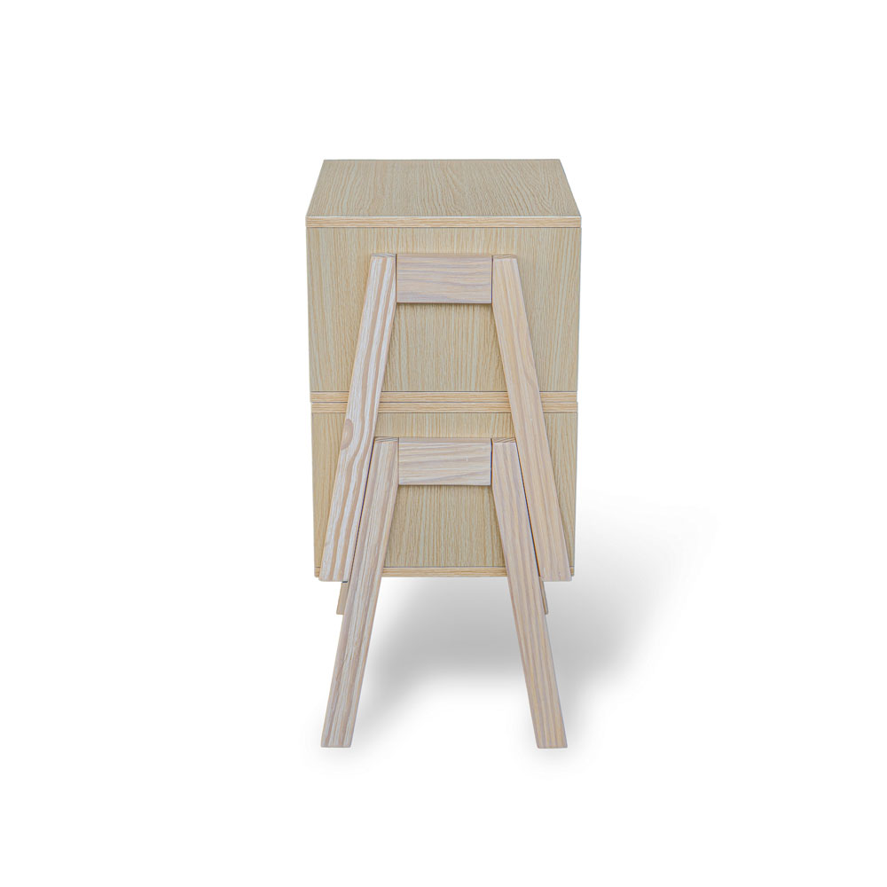 Set of 2 Stackable Natural Oak End Tables with Storage Shelf – Particle Board & Solid Pine Legs - Image 3