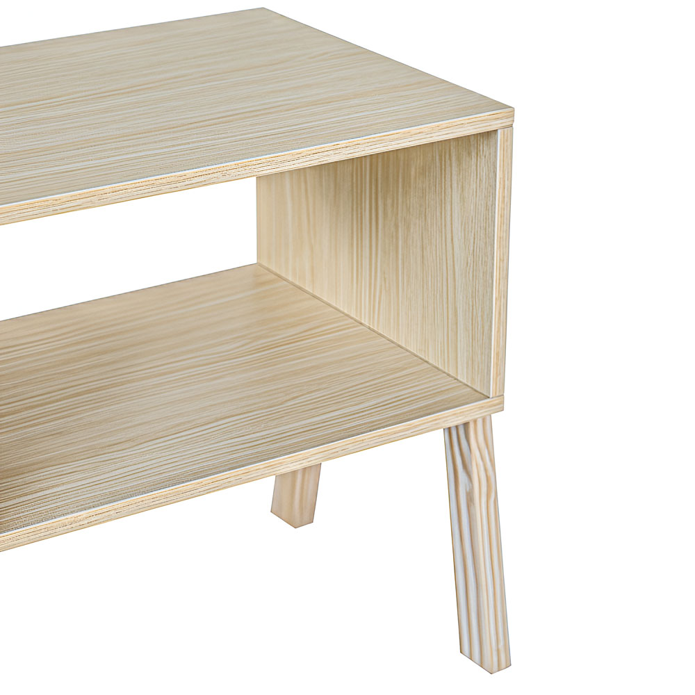 Set of 2 Stackable Natural Oak End Tables with Storage Shelf – Particle Board & Solid Pine Legs - Image 2