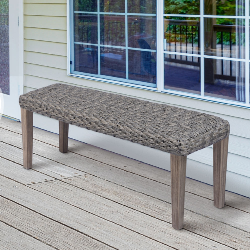 Outdoor Patio Bench with Acacia Solid Wood Frame and PE Wicker Seat