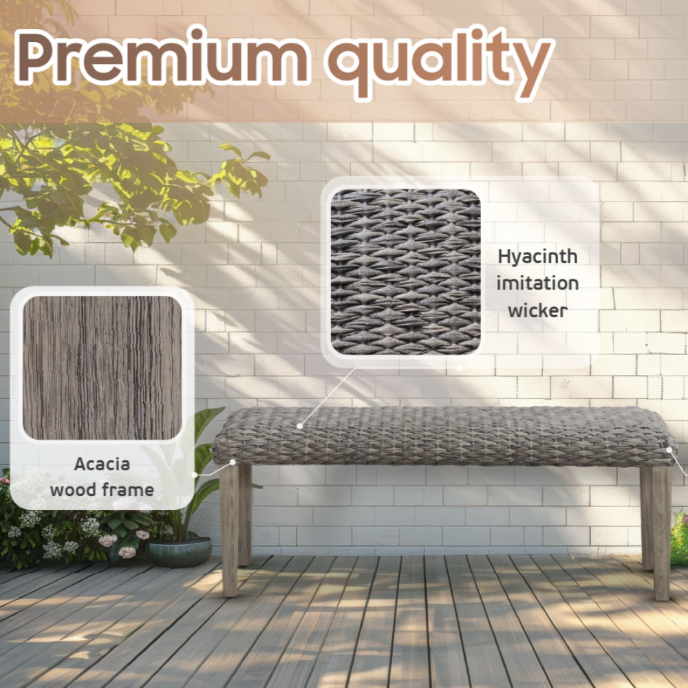 Outdoor Patio Bench with Acacia Solid Wood Frame and PE Wicker Seat - Image 11