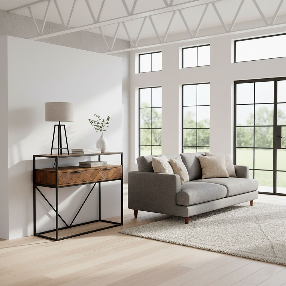 Acacia Wood Console Table with 2 Drawers & Powder-Coated Steel Frame - Image 5