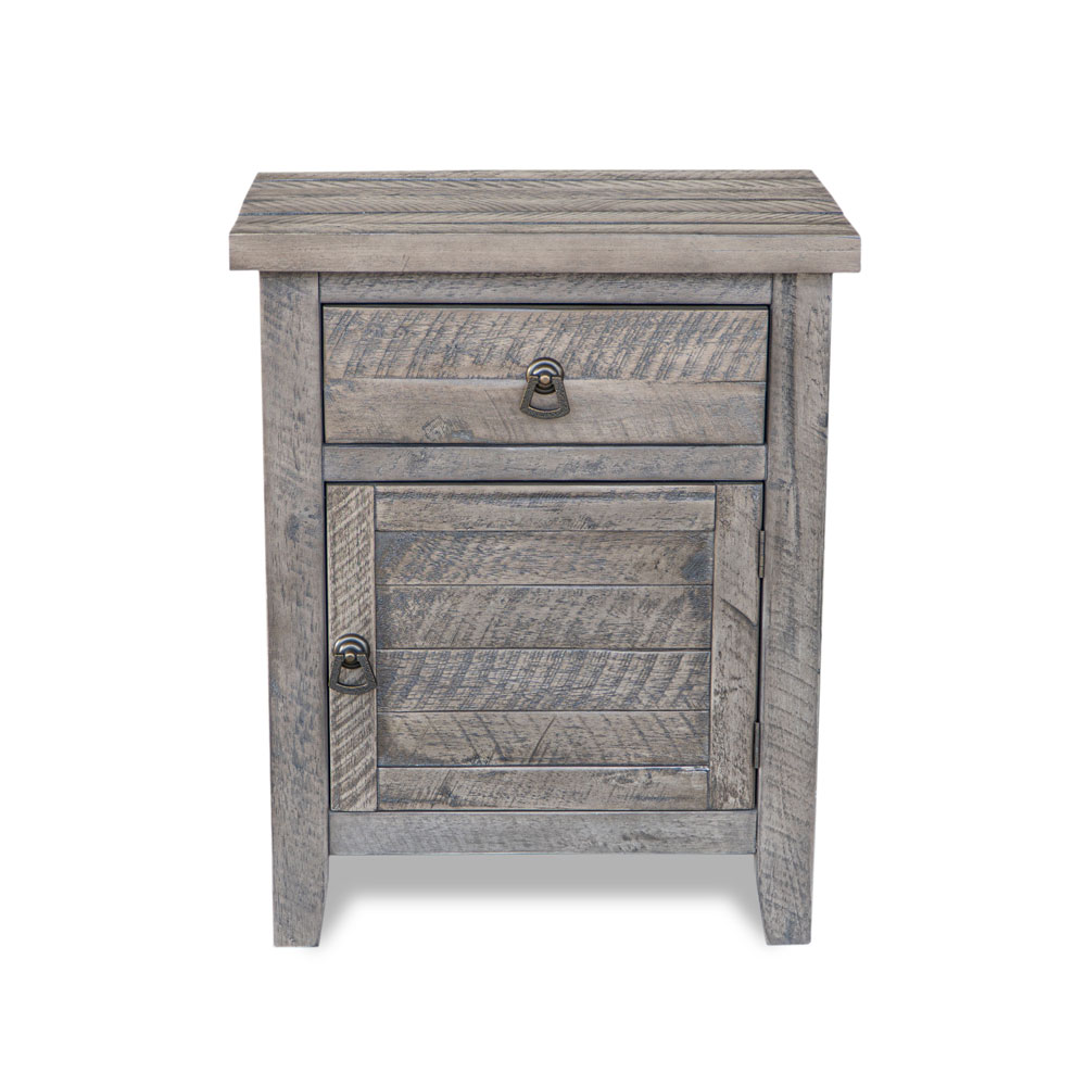 Solid Acacia Wood Nightstand – Rustic Gray Bedside Cabinet Storage Table - Image 25
