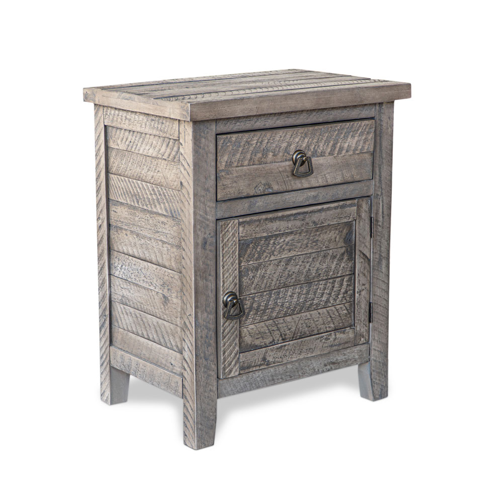 Solid Acacia Wood Nightstand – Rustic Gray Bedside Cabinet Storage Table - Image 24