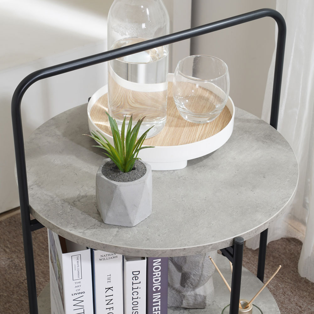 Round 2-Tier End & Gray Side Table with Foldable Steel Frame and MDF Shelves - Image 10