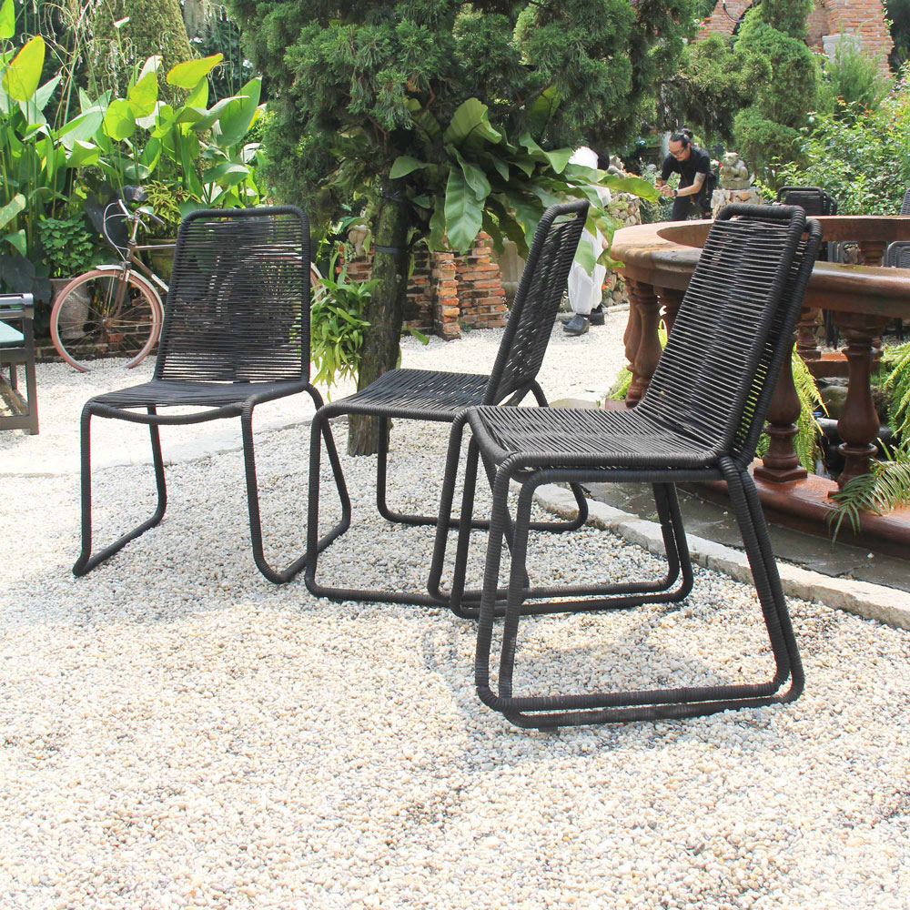 Patio Stacking Chair Set of 4 – Black Rope Weaving Steel Frame Outdoor Dining Chairs - Image 8