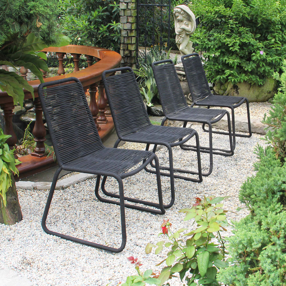Patio Stacking Chair Set of 4 – Black Rope Weaving Steel Frame Outdoor Dining Chairs - Image 6