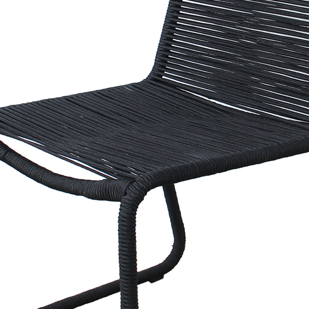 Patio Stacking Chair Set of 4 – Black Rope Weaving Steel Frame Outdoor Dining Chairs - Image 5