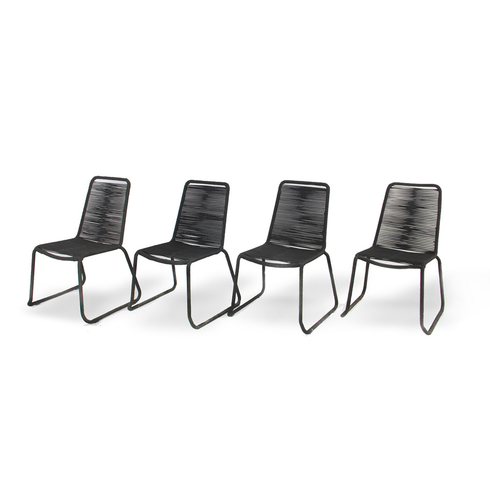 Patio Stacking Chair Set of 4 – Black Rope Weaving Steel Frame Outdoor Dining Chairs - Image 4