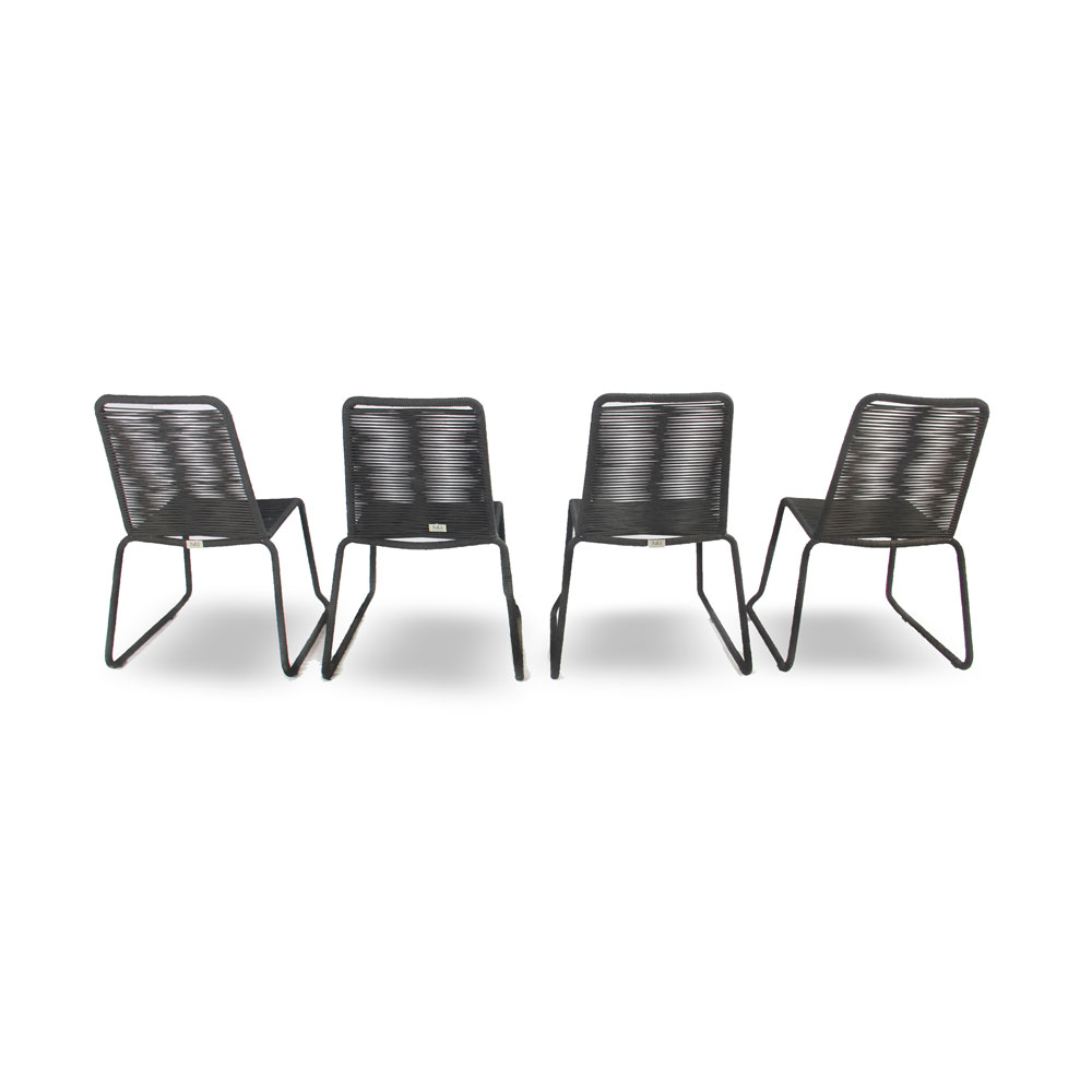 Patio Stacking Chair Set of 4 – Black Rope Weaving Steel Frame Outdoor Dining Chairs - Image 3