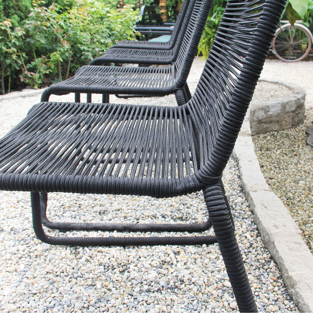 Patio Stacking Chair Set of 4 – Black Rope Weaving Steel Frame Outdoor Dining Chairs - Image 15