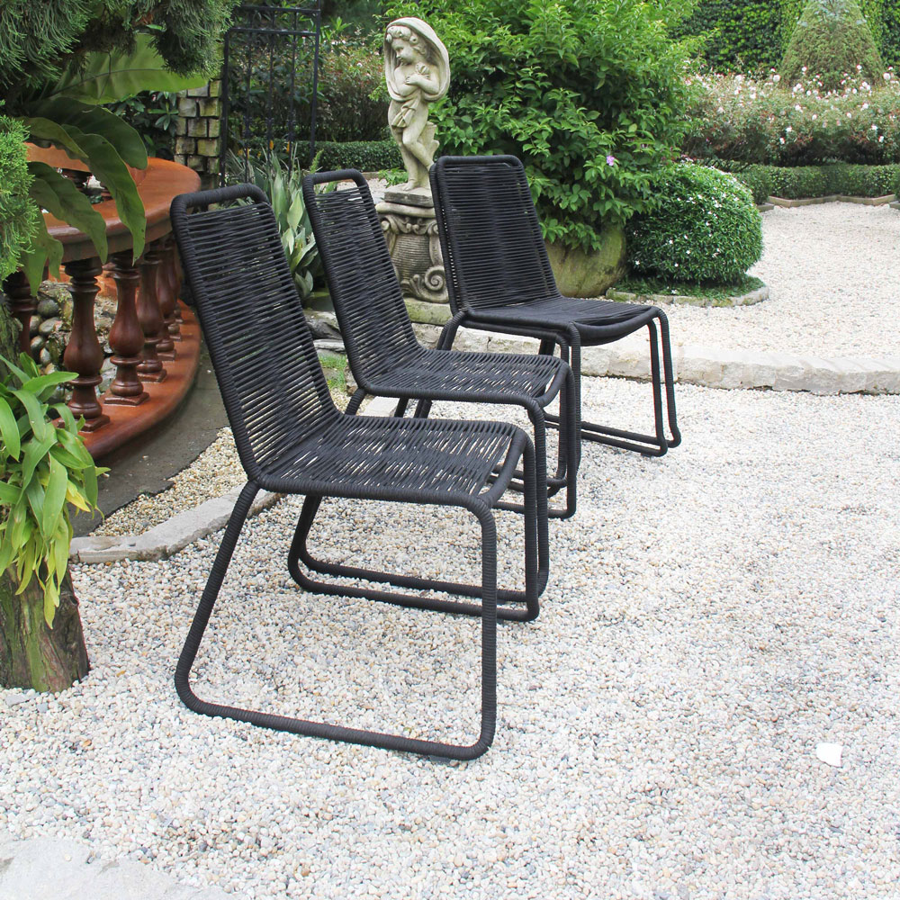 Patio Stacking Chair Set of 4 – Black Rope Weaving Steel Frame Outdoor Dining Chairs - Image 9