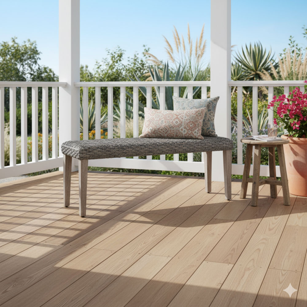 Outdoor Patio Bench with Acacia Solid Wood Frame and PE Wicker Seat - Image 7