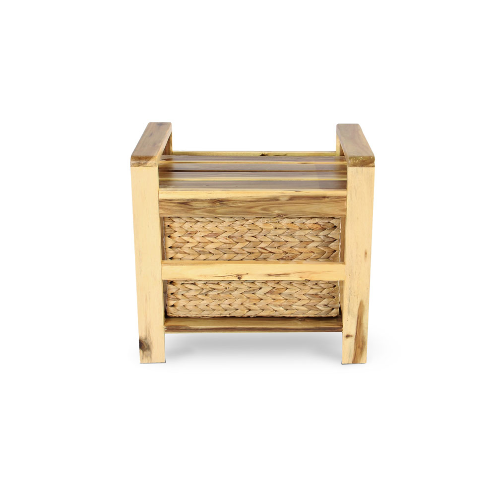 Handmade Acacia Wood Storage Stool with Water Hyacinth Basket – Natural Accent Organizer - Image 8