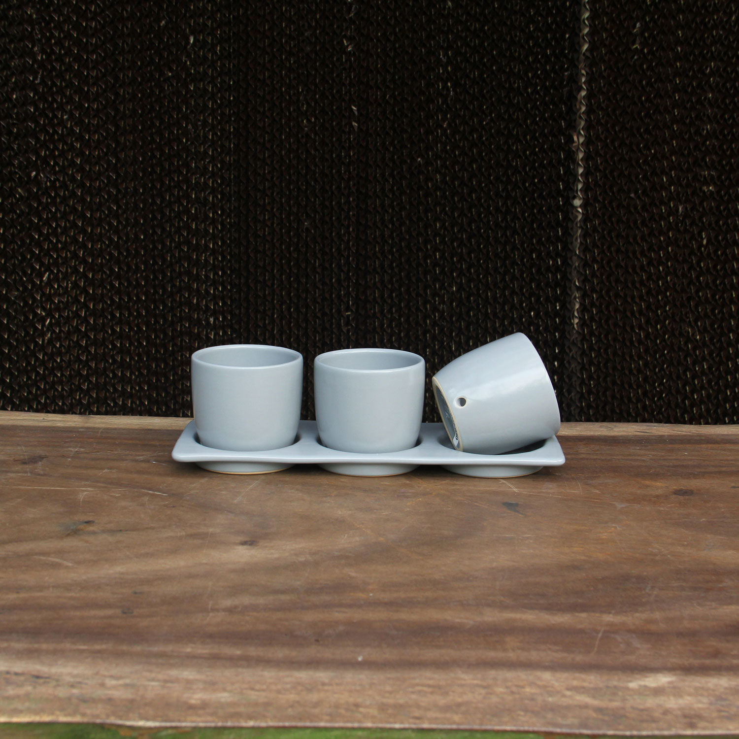 Light Gray Stoneware Indoor Planter Set with Tray – Minimalist Tabletop Plant Pots Indoor Planters Without Drainage Holes – Minimalist Decorative Plant Pots for Home Décor (Set of 3) - Image 6