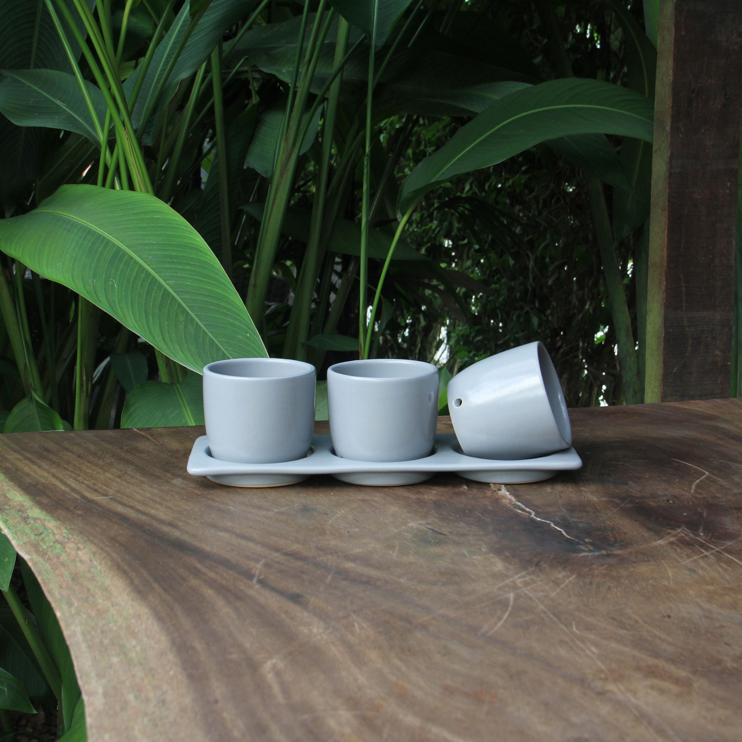 Light Gray Stoneware Indoor Planter Set with Tray – Minimalist Tabletop Plant Pots Indoor Planters Without Drainage Holes – Minimalist Decorative Plant Pots for Home Décor (Set of 3) - Image 5