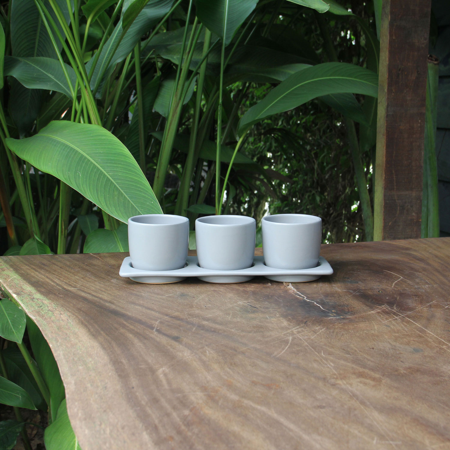 Light Gray Stoneware Indoor Planter Set with Tray – Minimalist Tabletop Plant Pots Indoor Planters Without Drainage Holes – Minimalist Decorative Plant Pots for Home Décor (Set of 3) - Image 3