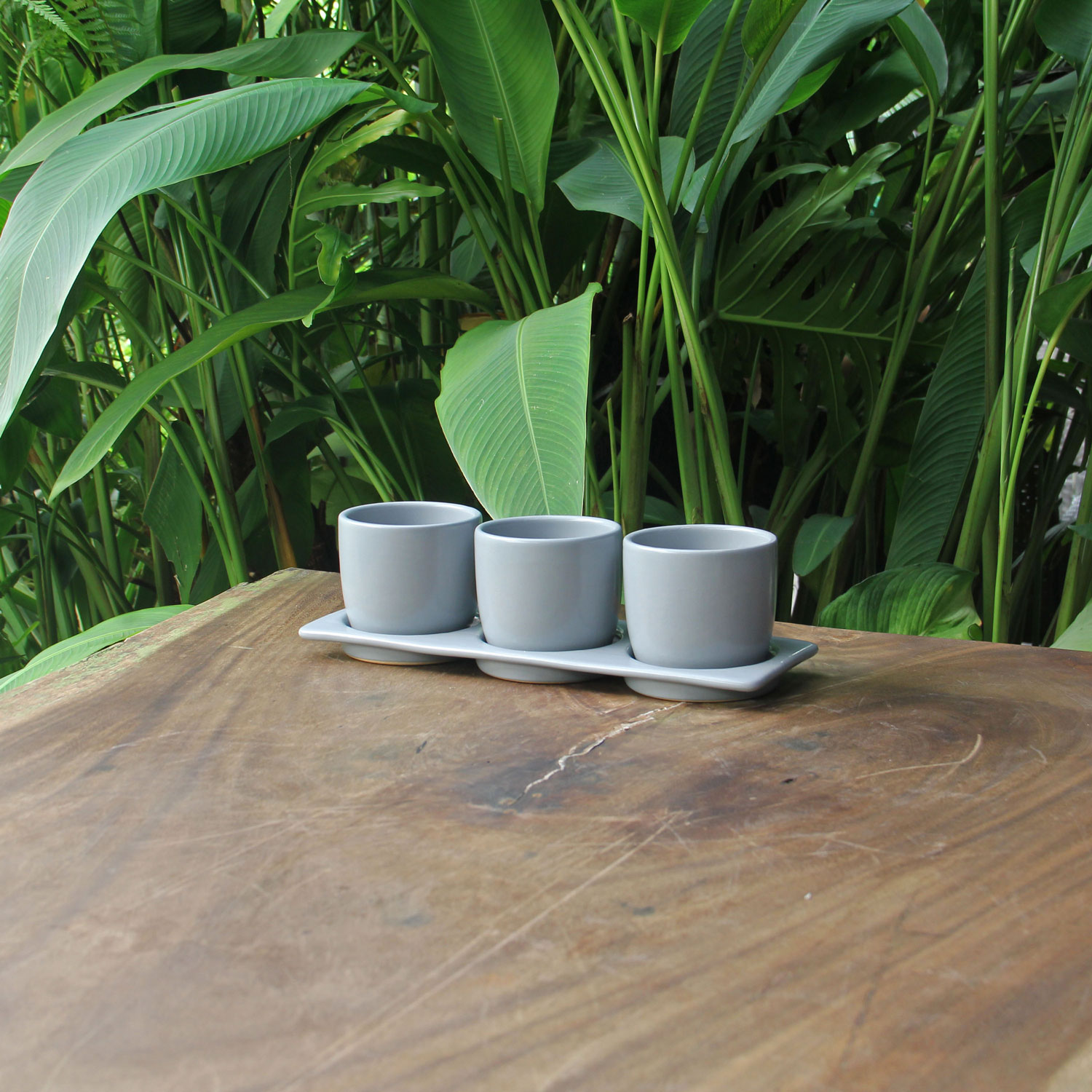 Light Gray Stoneware Indoor Planter Set with Tray – Minimalist Tabletop Plant Pots Indoor Planters Without Drainage Holes – Minimalist Decorative Plant Pots for Home Décor (Set of 3) - Image 2