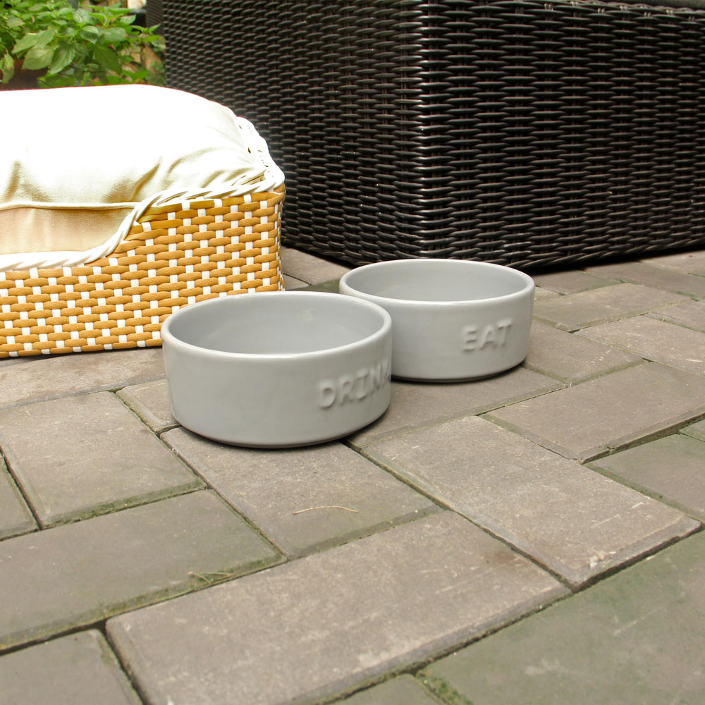 Set of 2 Stoneware Pet Bowls for Cats & Small Dogs – Gray Cute Text High-Gloss Easy-Clean Pet Dish - Image 8