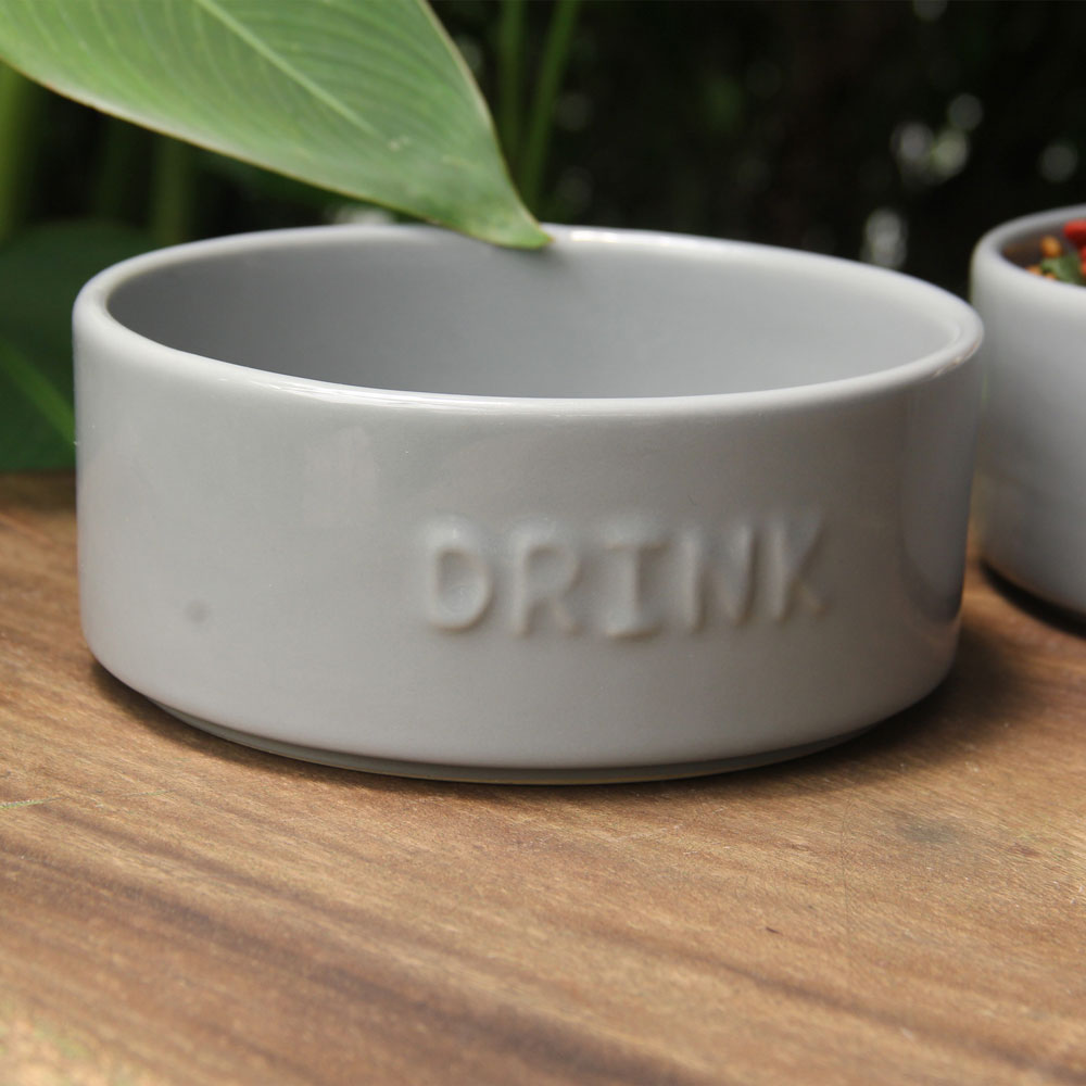 Set of 2 Stoneware Pet Bowls for Cats & Small Dogs – Gray Cute Text High-Gloss Easy-Clean Pet Dish - Image 2