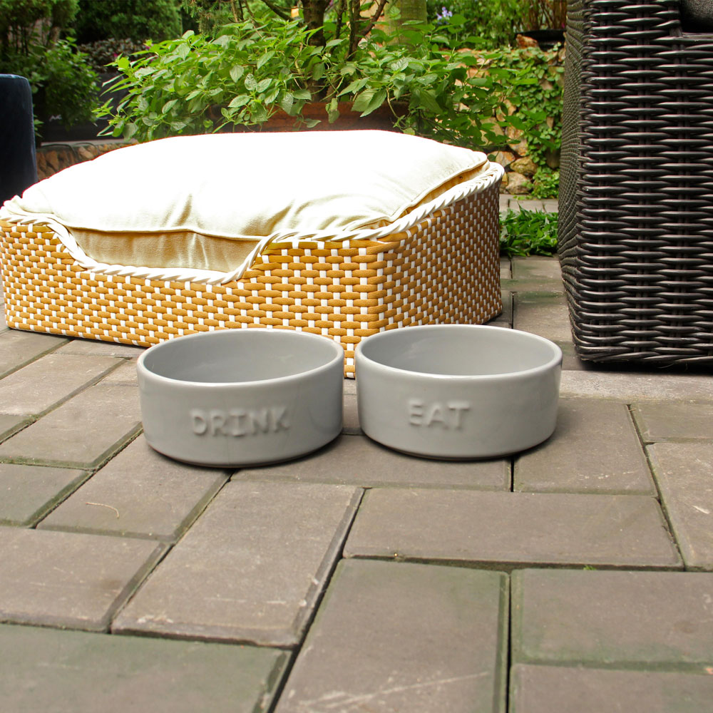 Set of 2 Stoneware Pet Bowls for Cats & Small Dogs – Gray Cute Text High-Gloss Easy-Clean Pet Dish - Image 9