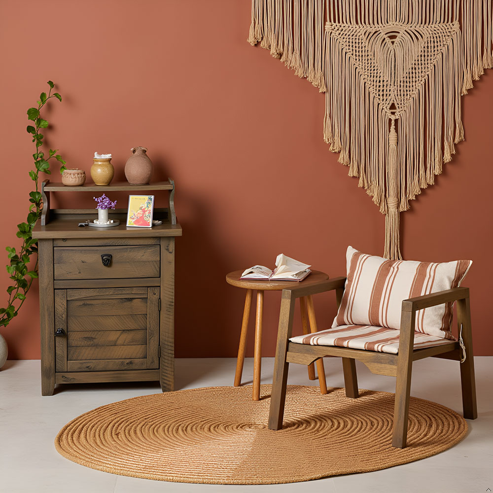 Solid Acacia Wood Nightstand – Rustic Gray Bedside Cabinet Storage Table - Image 8