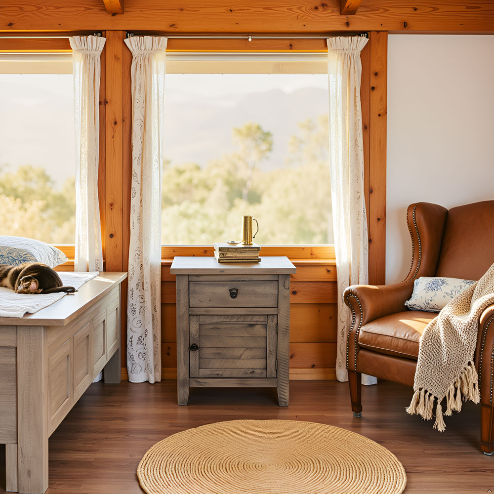 Solid Acacia Wood Nightstand – Rustic Gray Bedside Cabinet Storage Table - Image 10