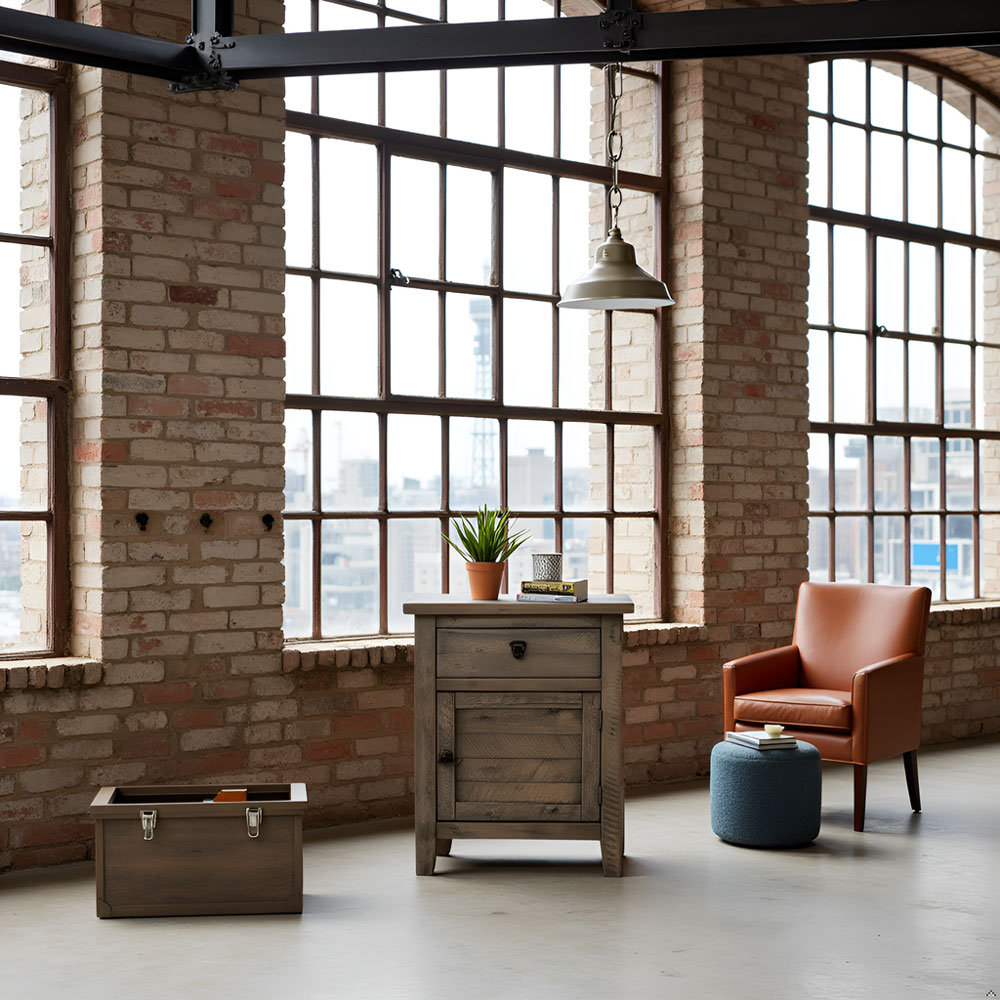 Solid Acacia Wood Nightstand – Rustic Gray Bedside Cabinet Storage Table - Image 16