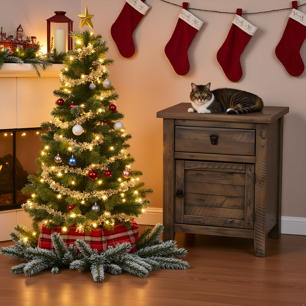 Solid Acacia Wood Nightstand – Rustic Gray Bedside Cabinet Storage Table - Image 14